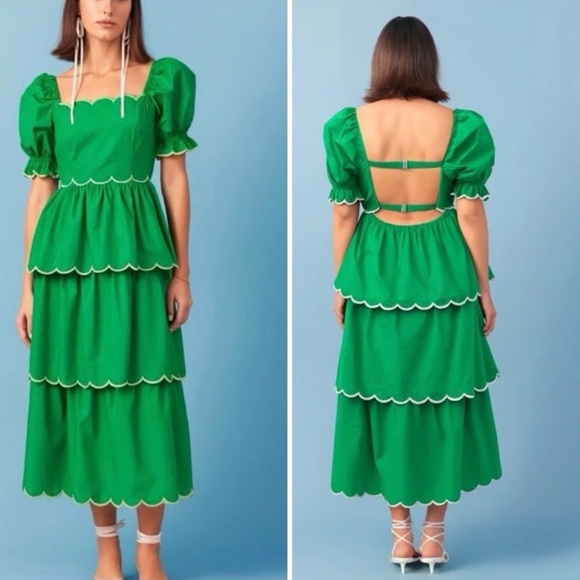 Anthropologies English Factory Green Scalloped Midi Dress - Picture 2 of 9